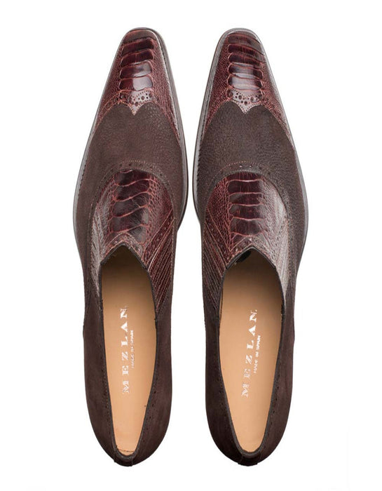 Mezlan Shoes Made in Spain - Mezlan Brown Ostrich and English Suede Gored Slip On Dress Shoes for men