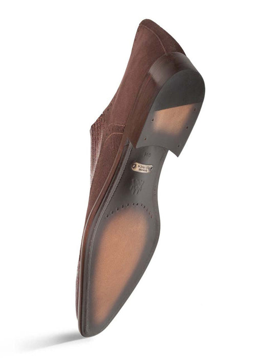 Mezlan Shoes Made in Spain - Mezlan Brown Ostrich and English Suede Gored Slip On Dress Shoes for men