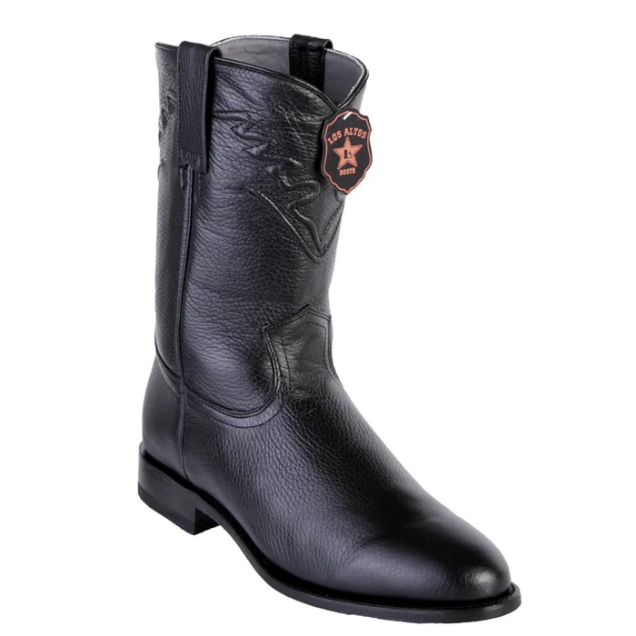 Men's Black Elk Leather Cowboy Boots - Los Altos Roper Dress Boots