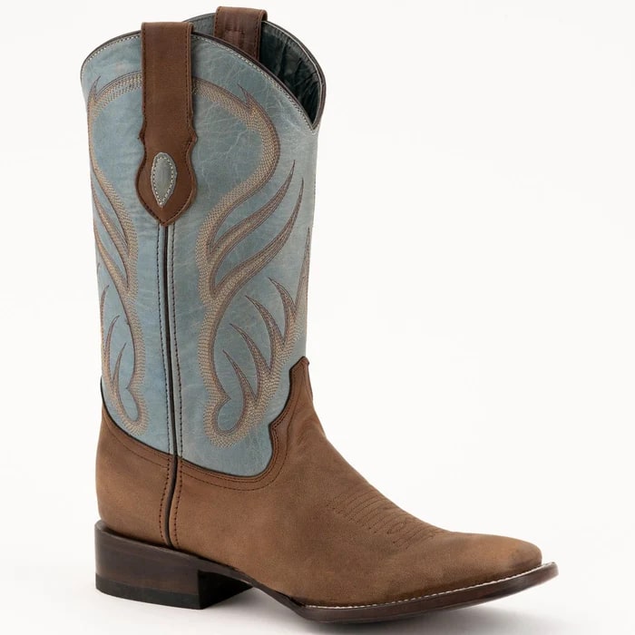 Men's Western Cowboy Boots - Ferrini Hunter Square Toe Leather Dress Boots - Brown