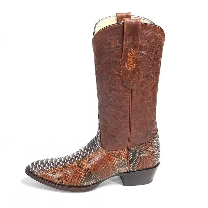 Genuine Python Leather Los Altos Western Cowboy Boots Brown