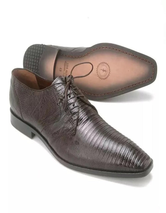 Men's Genuine Teju Lizard Leather Oxfords - Los Altos Brown Dress Shoes