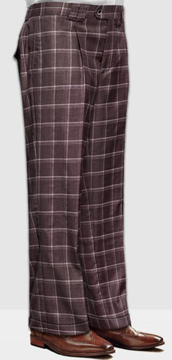 Men's Brown Plaid Wool Wide Leg Pants: Relaxed Fit Baggy Trousers