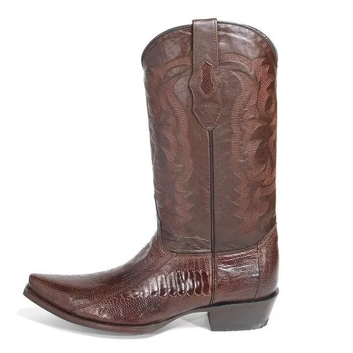 Men's Los Altos Genuine Brown Ostrich Snip Toe Western Cowboy Boots