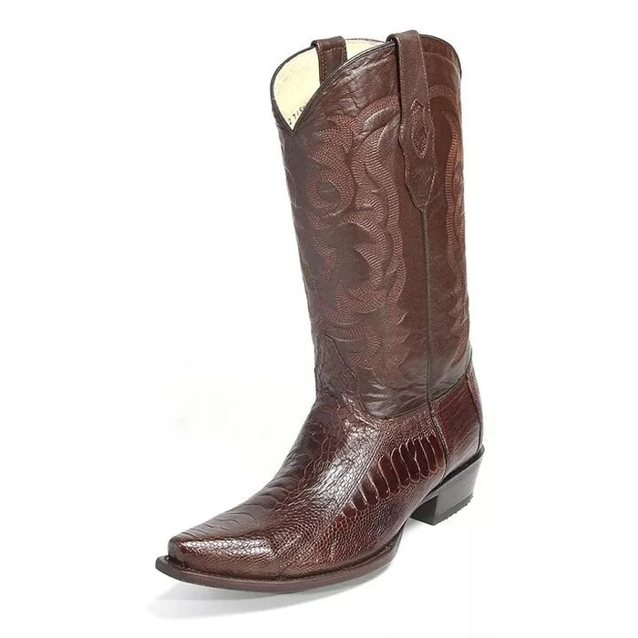 Men's Los Altos Genuine Brown Ostrich Snip Toe Western Cowboy Boots