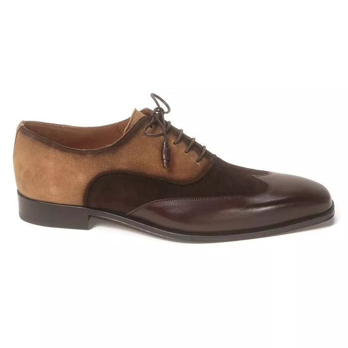 Mezlan Shoes Made in Spain - Mezlan Men Brown and Cognac Suede Wing Tip Oxford