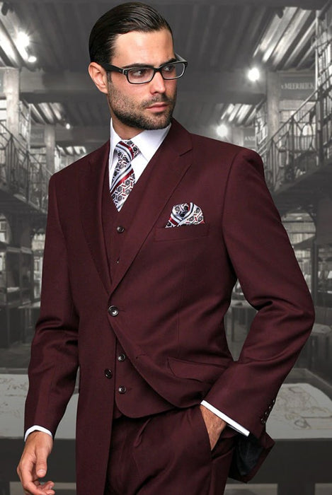 Big and Tall Suit - 3 PC Burgundy Extra Long Modern Fit Suit