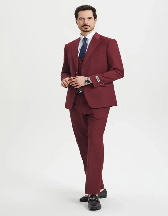 Mens Two Button Vested Stacy Adams Basic Designer Burgundy Suit