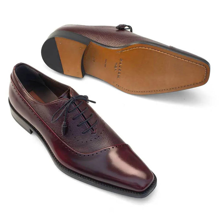 Mezlan Shoes Made in Spain - Mezlan Postdam Burgundy Calfskin Leather Mens Oxford