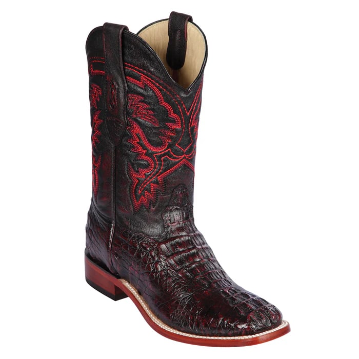 Men's Caiman Hornback Cowboy Boots: Square Toe Dress Boots in Black Cherry Leather