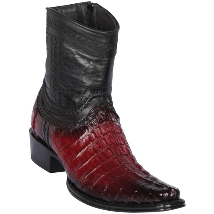 Men's Burgundy Caiman Tail Cowboy Boots: Square Toe Dress Western Boots by Los Altos