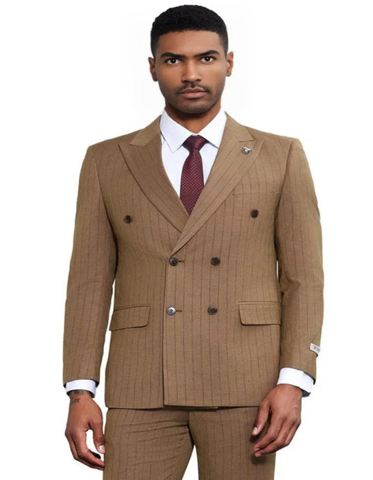 Men's Stacy Adams Double Breasted Pinstripe Camel Suit