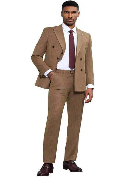 Men's Stacy Adams Double Breasted Pinstripe Camel Suit