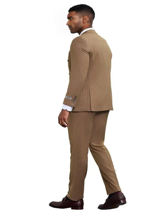 Men's Stacy Adams Double Breasted Pinstripe Camel Suit