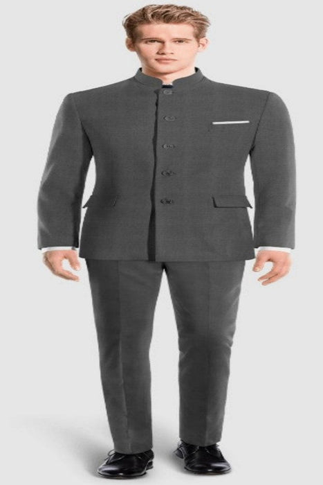 Mandarin Suit - Charcoal Grey Color Banded Collar Suit - Chines Collar in Color Gray