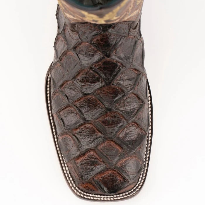 Men's Chocolate Brown Ferrini Bronco Cowboy Boots: Handcrafted Pirarucu Fish Leather