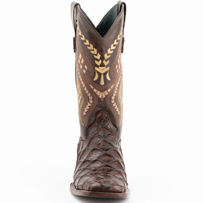 Men's Chocolate Brown Ferrini Bronco Cowboy Boots: Handcrafted Pirarucu Fish Leather