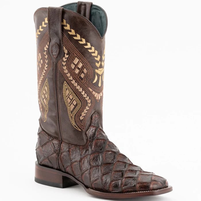 Men's Chocolate Brown Ferrini Bronco Cowboy Boots: Handcrafted Pirarucu Fish Leather