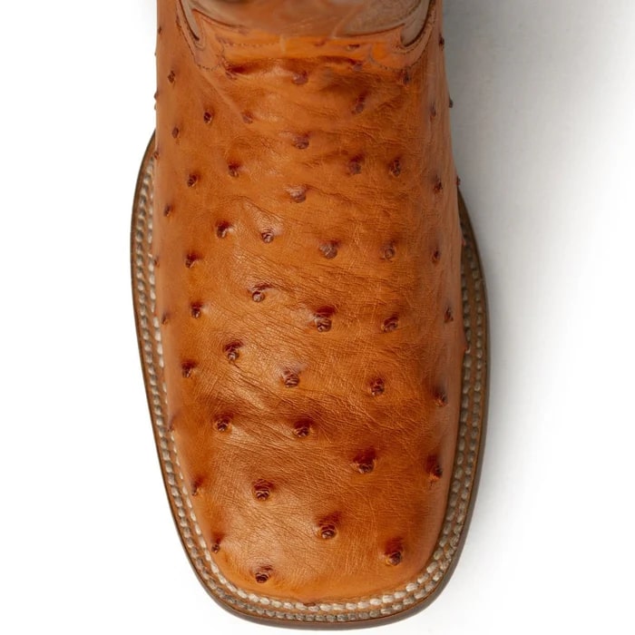 Men's Cognac Ostrich Cowboy Boots - Ferrini Colt Square Toe Leather Western Boots