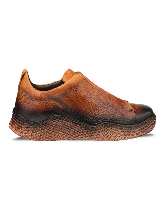 Mezlan Shoes Made in Spain - Mezlan Men's Cognac Calcio Deer Skin Slip On Sneakers