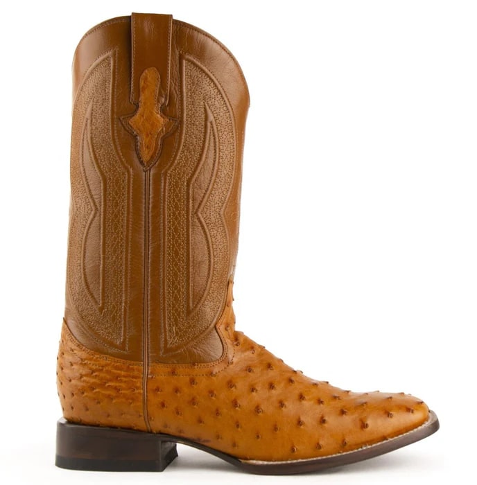 Men's Cognac Ostrich Cowboy Boots - Ferrini Colt Square Toe Leather Western Boots