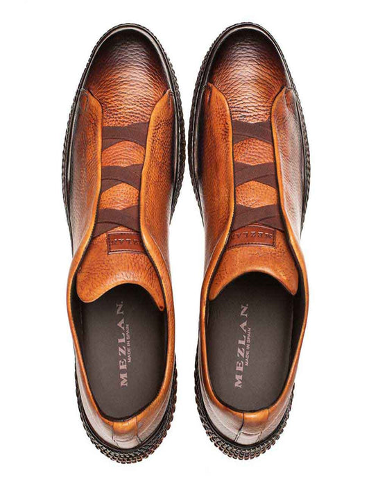 Mezlan Shoes Made in Spain - Mezlan Men's Cognac Calcio Deer Skin Slip On Sneakers