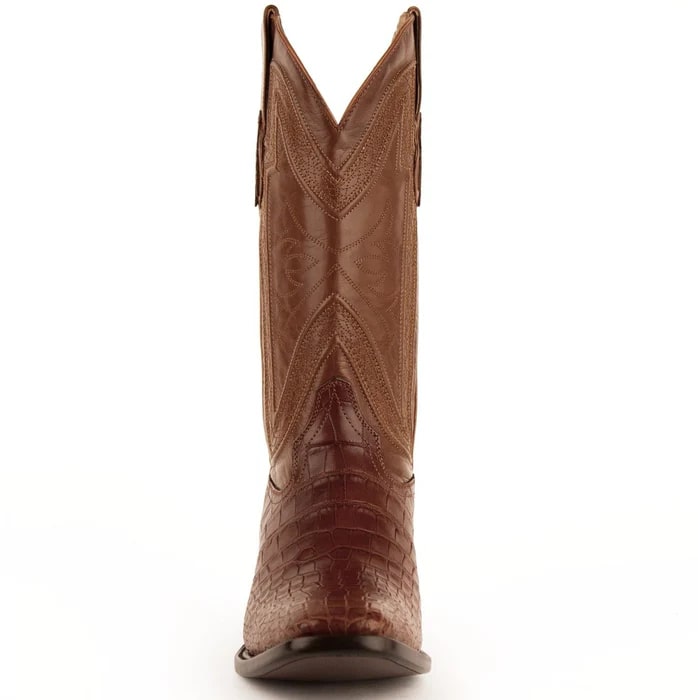 Men's Cognac Alligator Belly Cowboy Boots - Ferrini Stallion Handcrafted Narrow Square Toe Western Dress Boots