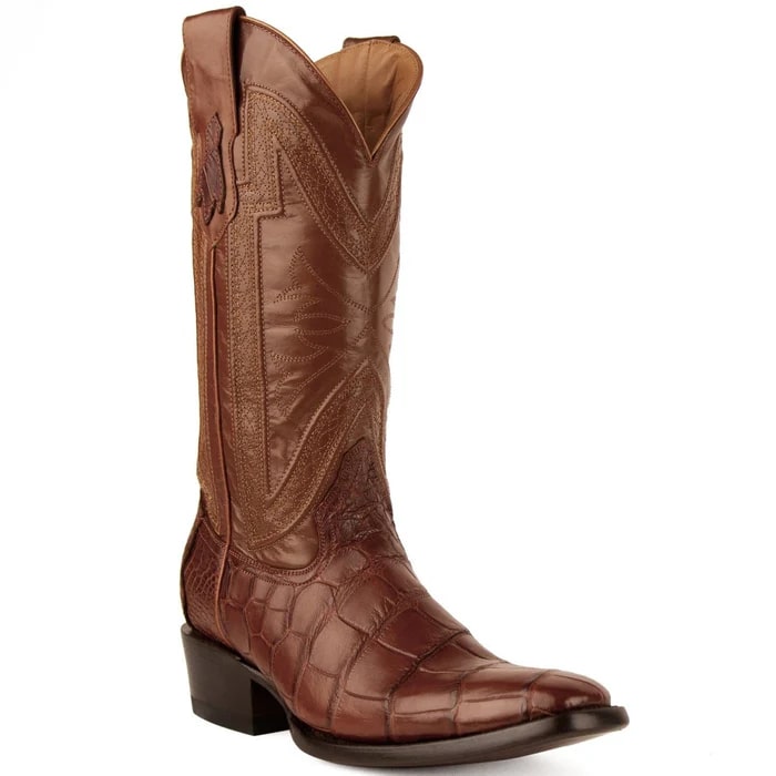 Men's Cognac Alligator Belly Cowboy Boots: Ferrini Stallion Handcrafted French Toe Dress Boots