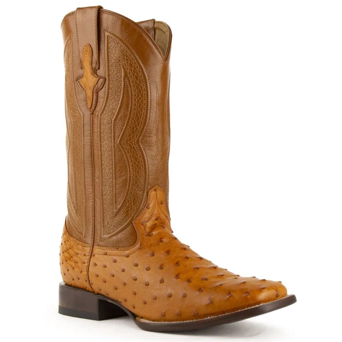 Men's Cognac Ostrich Cowboy Boots - Ferrini Colt Square Toe Leather Western Boots