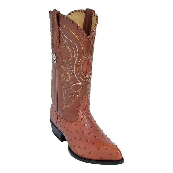 Genuine Ostrich J Toe Cowboy Boots - Los Altos Cognac Western Boots - Men's Leather J-Toe