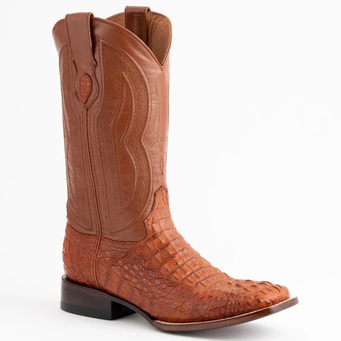 Men's Cognac Caiman Cowboy Boots - Ferrini Dakota Hornback Square Toe Leather Western Boots