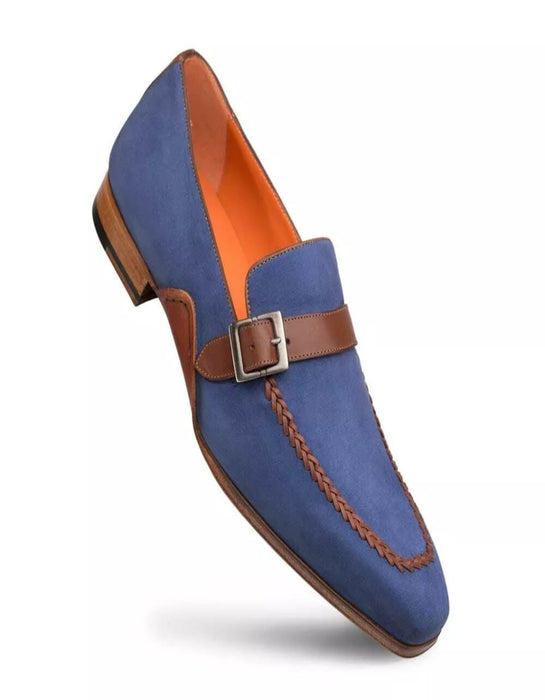 Mezlan Shoes Made in Spain - Mezlan  Men's Navy/Cognac Nubuck & Calfskin Loafer