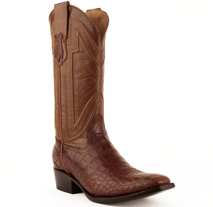 Men's Cognac Alligator Belly Cowboy Boots - Ferrini Stallion Handcrafted Narrow Square Toe Western Dress Boots