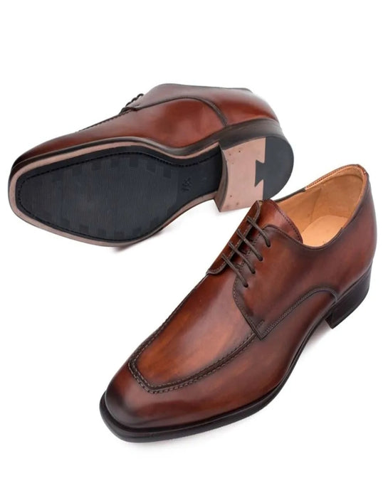 Mezlan Shoes Made in Spain - Mezlan Coventry Dark Cognac Calfskin Leather Menâ€™s Classic Apron Oxford