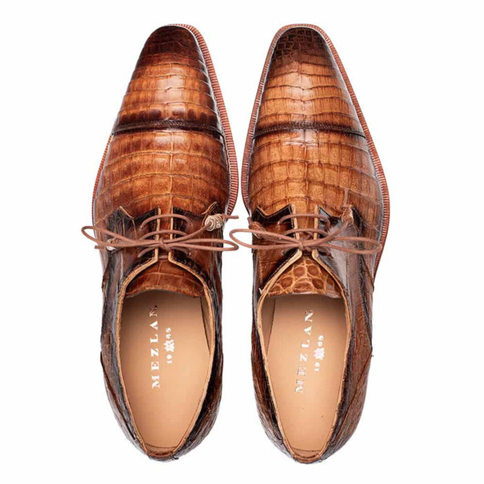 Giovane Fuscus Cap Toe Derby Camel Crocodile Shoes By Mezlan Made In Spain Brand