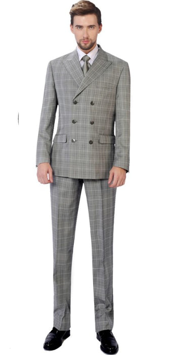 Walnut Plaid Mens 2-Piece Classic Fit Dual Side Vent Double Breasted Peak Lapel Plaid Suit