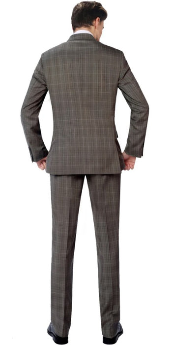 Walnut Plaid Mens 2-Piece Classic Fit Dual Side Vent Double Breasted Peak Lapel Plaid Suit