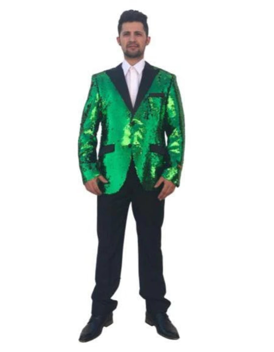 Mardi Gras Outfit - Mardi Gras Blazer For Men in Color Green in Sequin Fabric