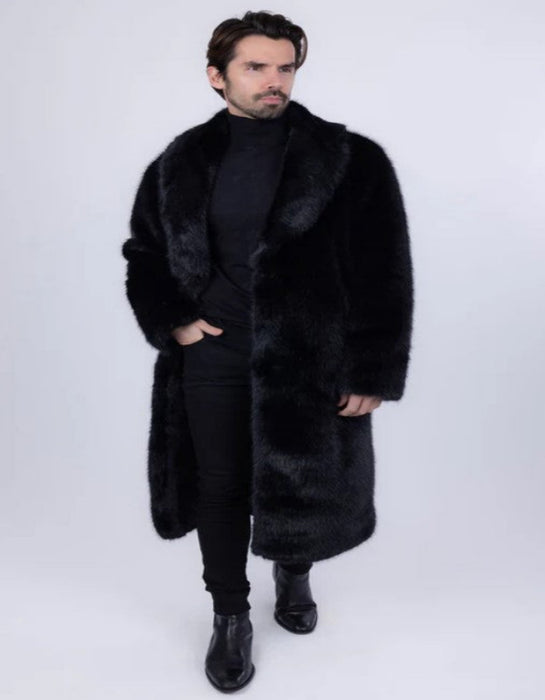 Mens Fur Long Coat Black