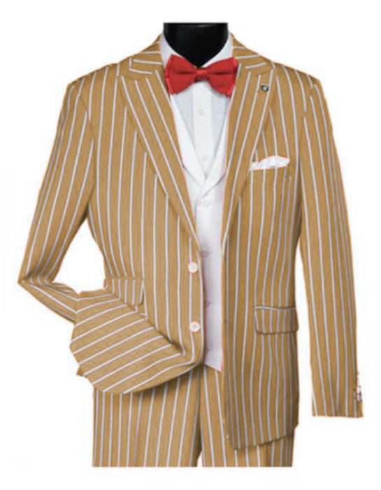 1920s Mens Vested Bold Gangster Pinstripe Suit in Champagne