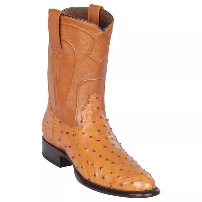 Men's Ostrich Roper Boots: Genuine Leather Western Cowboy Boots (Honey Brown)