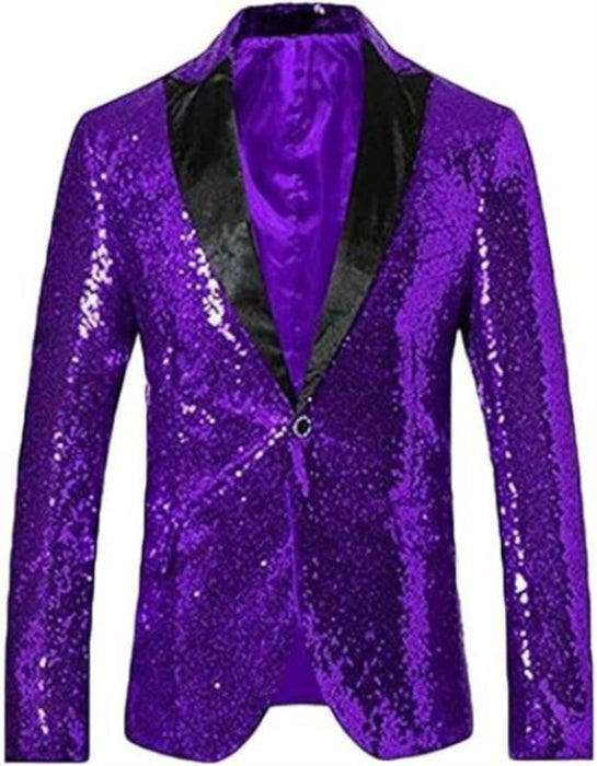 Mardi Gras Outfit - Mardi Gras Glitter Blazer For Men in Color Purple in Sequin Fabric