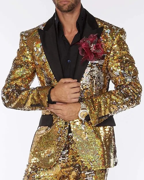 Sequin Tuxedo - Mens Shiny Suit - Stage Flashy Metallic Color Suit  in Color Red - Gold Silver or Purple or Green