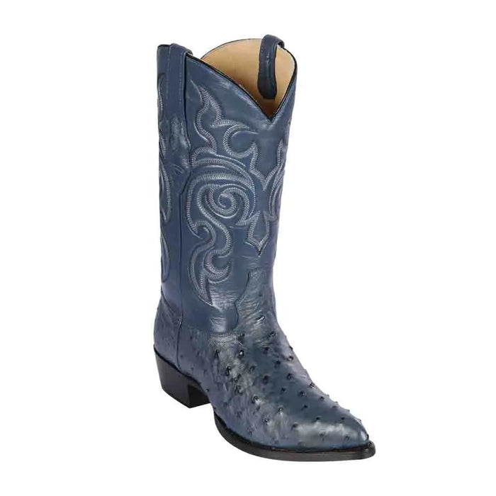 Men's Los Altos Genuine Ostrich Leather J-Toe Western Boots Blue Jean