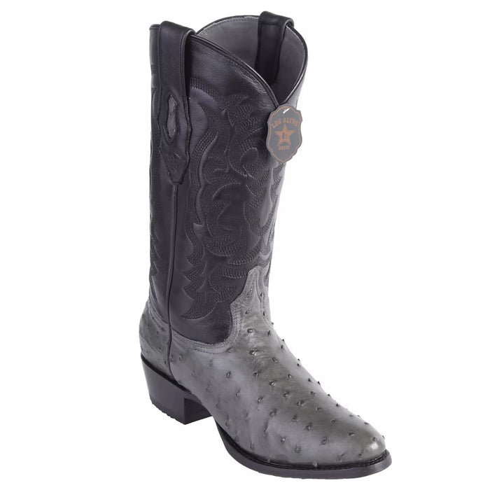 Genuine Ostrich Leather Boots: Men's Gray Los Altos Round Toe Western Cowboy Boots