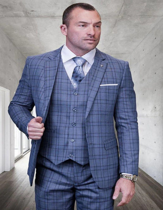 Big and Tall Suit - Notch Lapel Grey Plaid Big and Tall 3 PC Suit