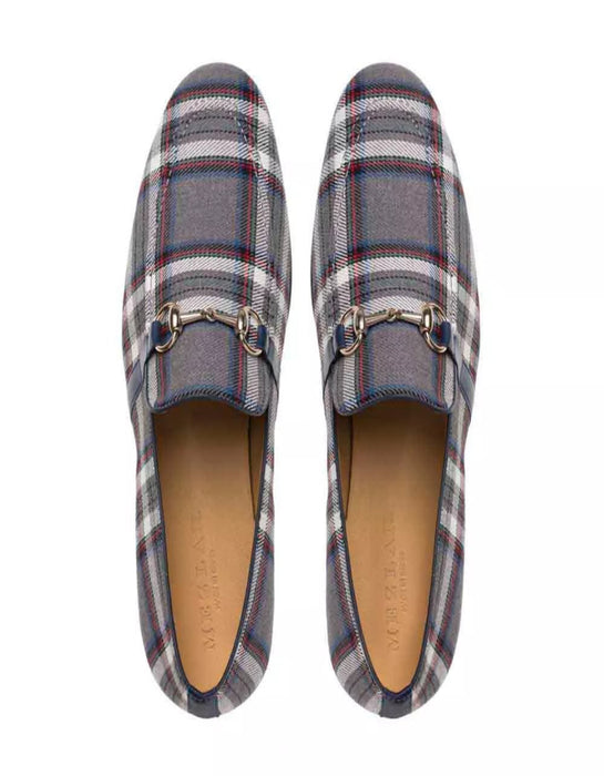 Mezlan Shoes Made in Spain - Mezlan Knighton Grey Plaid Fabric Apron Toe  Moccasin