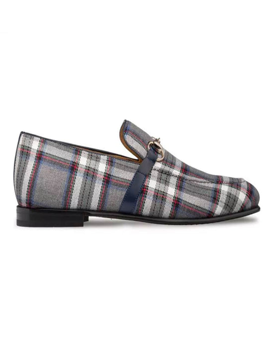 Mezlan Shoes Made in Spain - Mezlan Knighton Grey Plaid Fabric Apron Toe  Moccasin