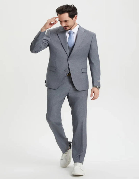 Men's Two Button Vested Stacy Adams Basic Designer Grey Suit