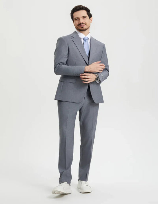 Men's Two Button Vested Stacy Adams Basic Designer Grey Suit